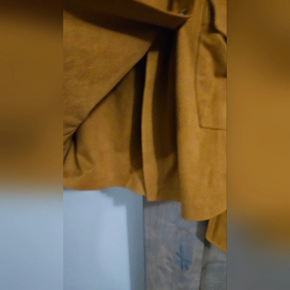 ZARA Faux suede belted utility mini dress romper. Mustard tan color. Size Medium - Picture 12 of 16